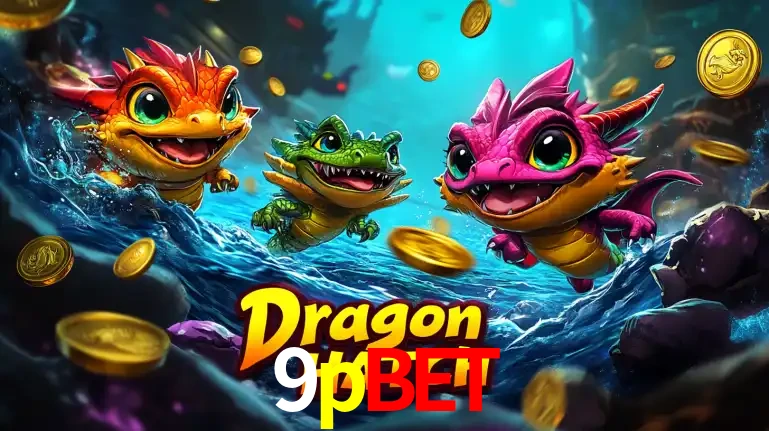 Arte promocional do jogo Dragon Hatch com três adoráveis dragões bebês nadando entre moedas de ouro, um dos slots mais divertidos para jogar no cassino 9pbet.