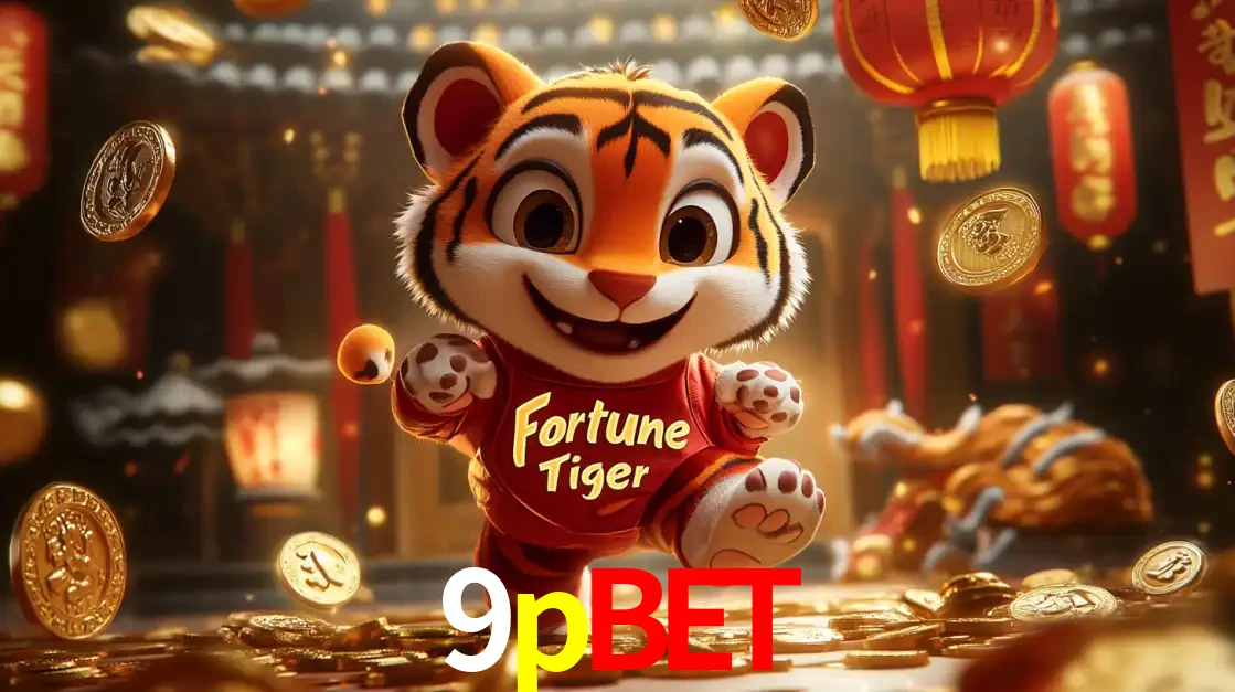 O alegre personagem do Fortune Tiger correndo sobre um caminho de moedas de ouro, simbolizando os grandes prêmios e a diversão do popular jogo de slot do 9pbet.